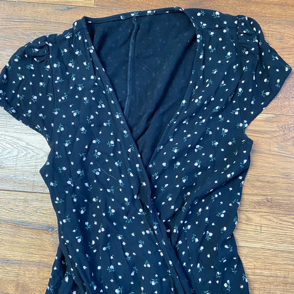 Brandy Melville Navy Floral Wrap Dress - Picture 2 of 4